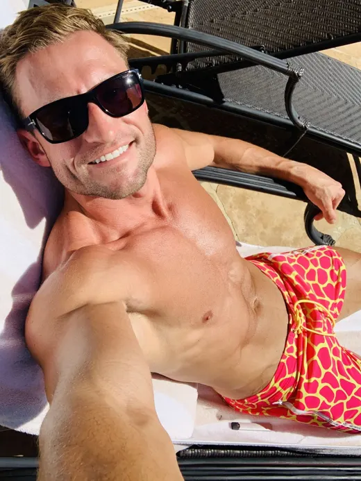 Customer photo from Jordan J. review of Giraffe Print Fluro Swim Shorts