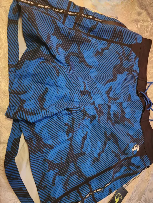 Customer photo from D W. review of Striped Camo Blue - 5 Inch Swim Shorts