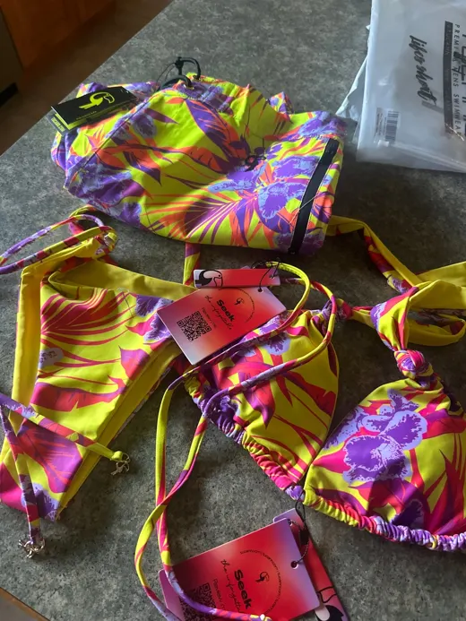 Customer photo from Kathi K. review of Neon Orchid Electric Bikini Top