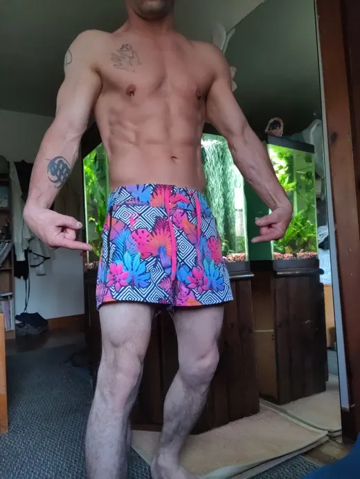 Customer photo from Chris P. review of Flower Squared Black Swim Shorts - 3"
