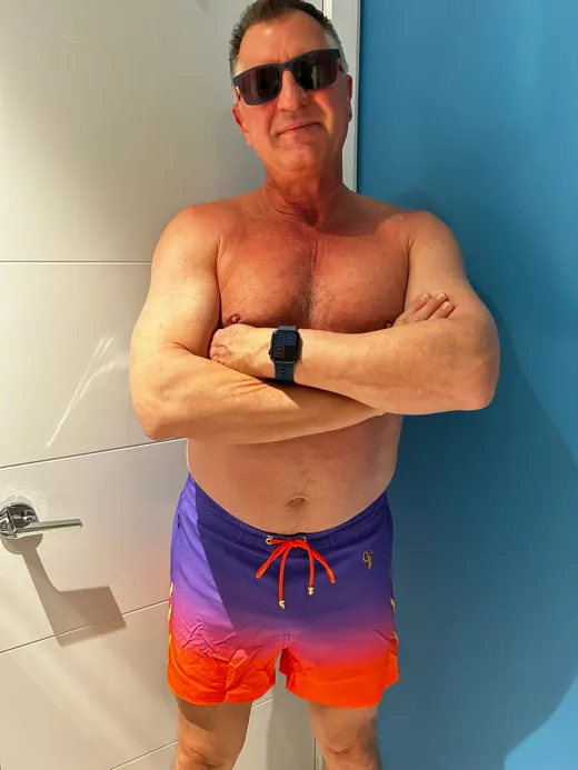 Customer photo from Robert C. wearing Faded Crimson Swim Trunks - 3"