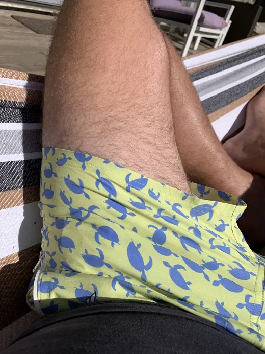 Customer photo from Cameron P. review of Blue Turtles Yellow Swim Shorts - 3"