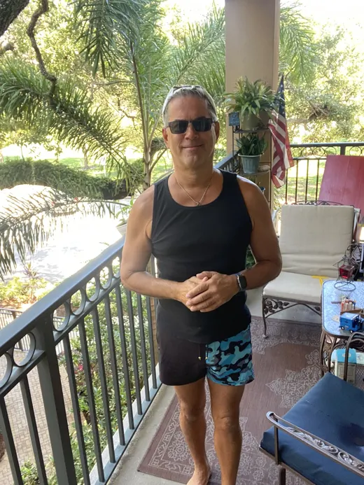 Customer photo from Michael N. review of Split Camo Blue Swim Shorts - 3"