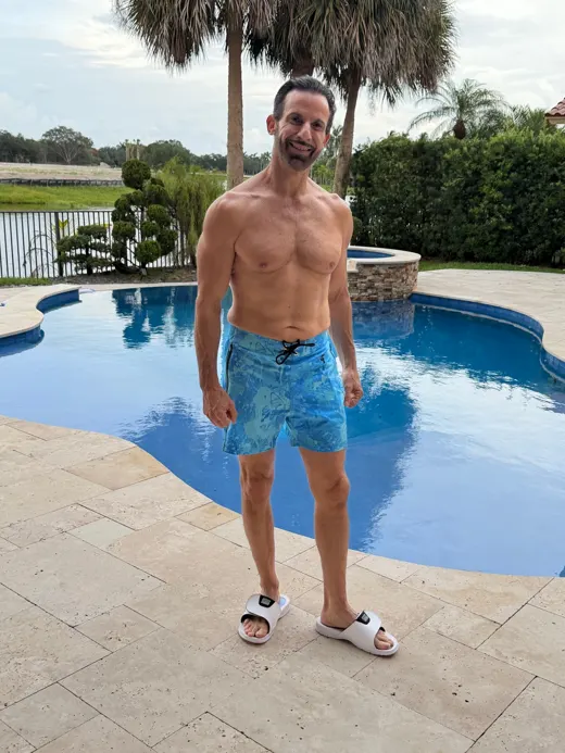 Customer photo from Andrew F. review of Splatter Swim Shorts Blue - 5"