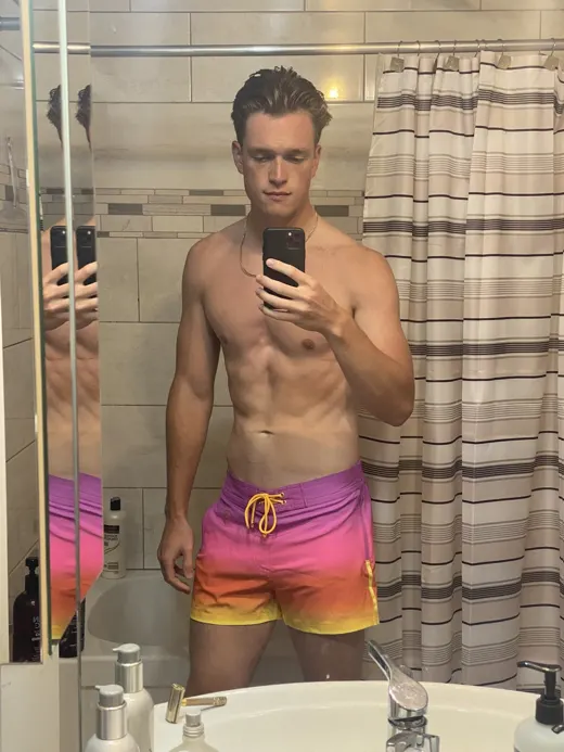 Customer photo from Logan S. review of Faded Saffron Swim Trunks - 3"