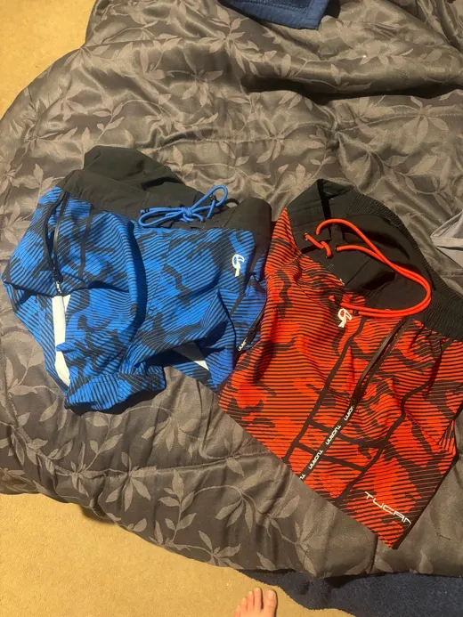 Customer photo from Daniel W. review of Striped Camo Red Swim Shorts - 3"